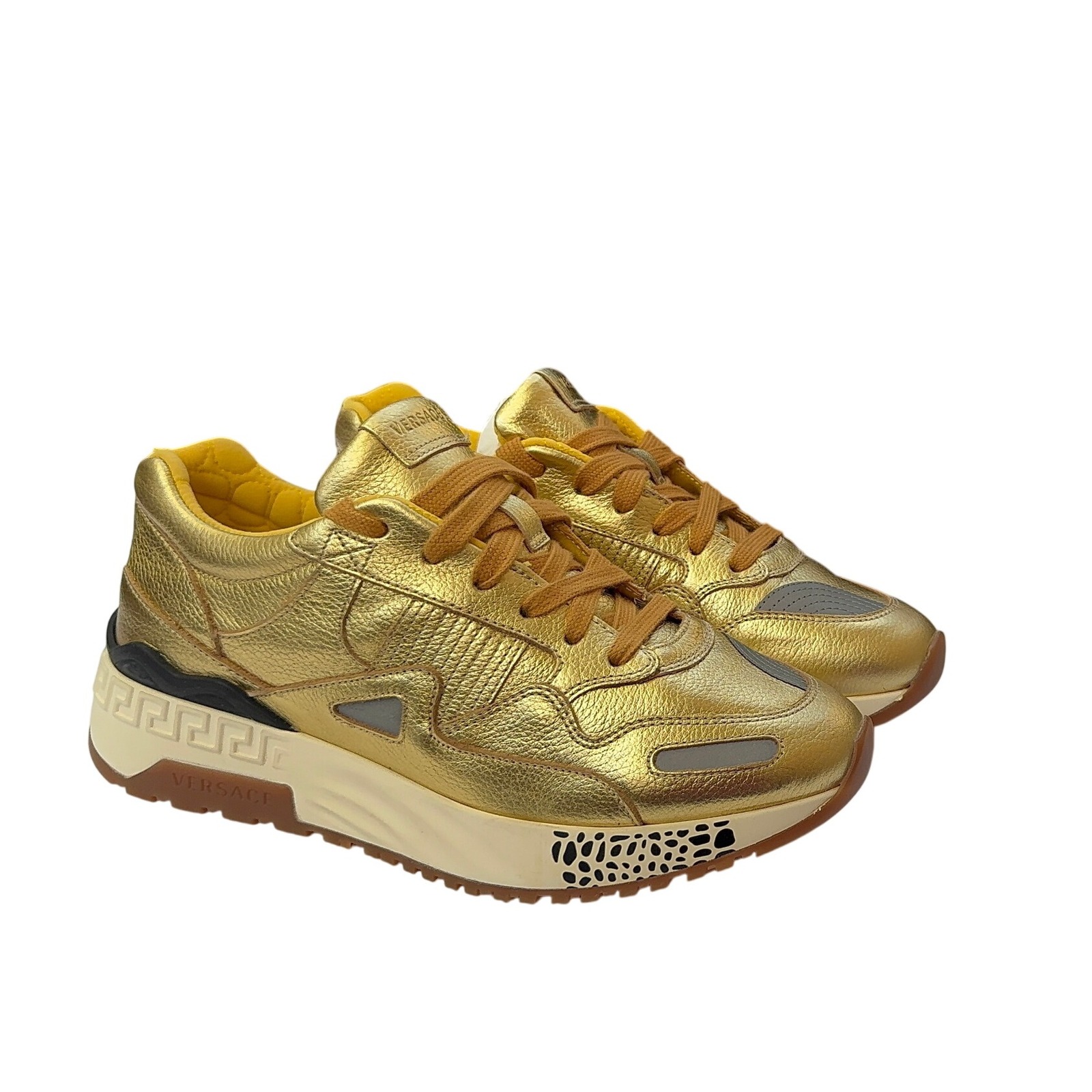 Versace Sneakers Oro Vitello Gold Leather Shoes Men S Size 40 Eu /8 Us Luxury